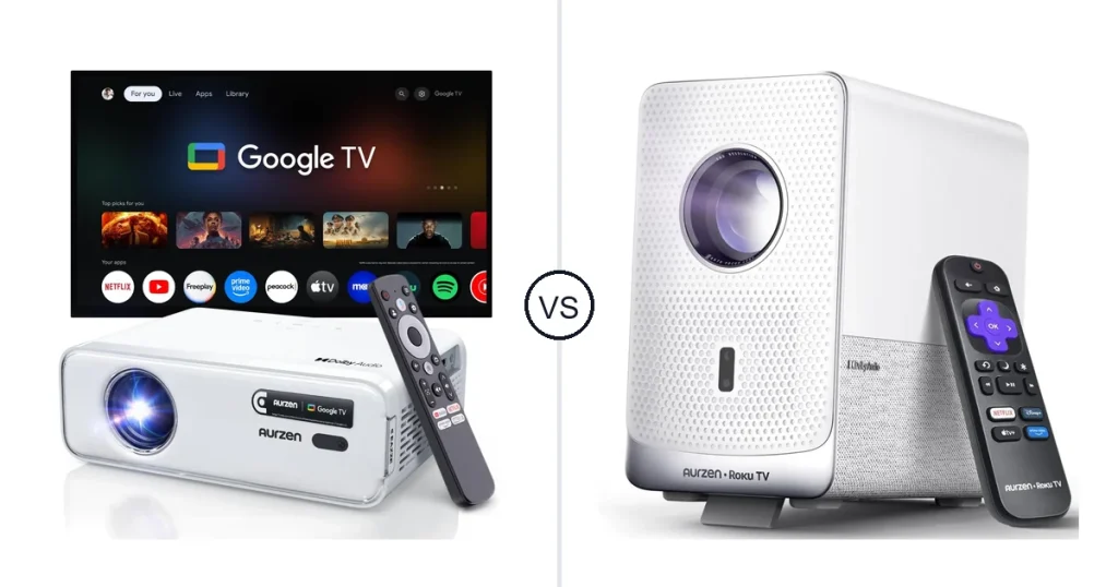 Comparison of Aurzen EAZZE D1G 4K Supported Google TV and Aurzen Roku TV D1R Cube Smart Outdoor