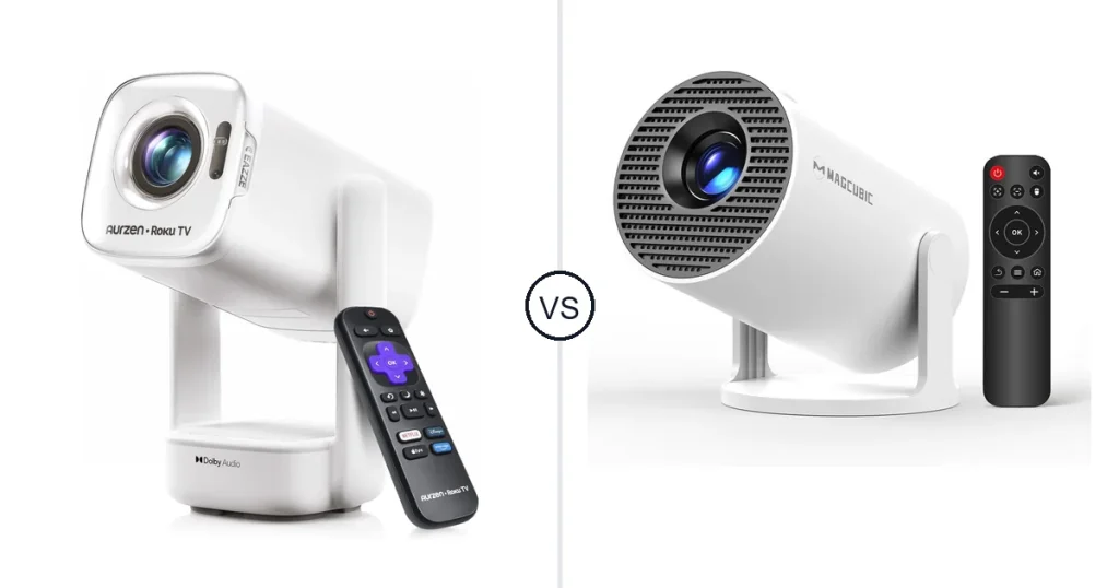 Comparison of Aurzen Roku TV D1R air USB-C Powered and Magcubic Mini Projector