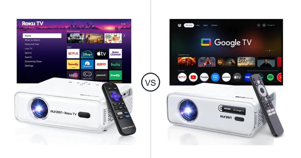 Comparison of Aurzen Roku TV D1R Smart Portable Outdoor and Aurzen EAZZE D1G 4K Supported Google TV