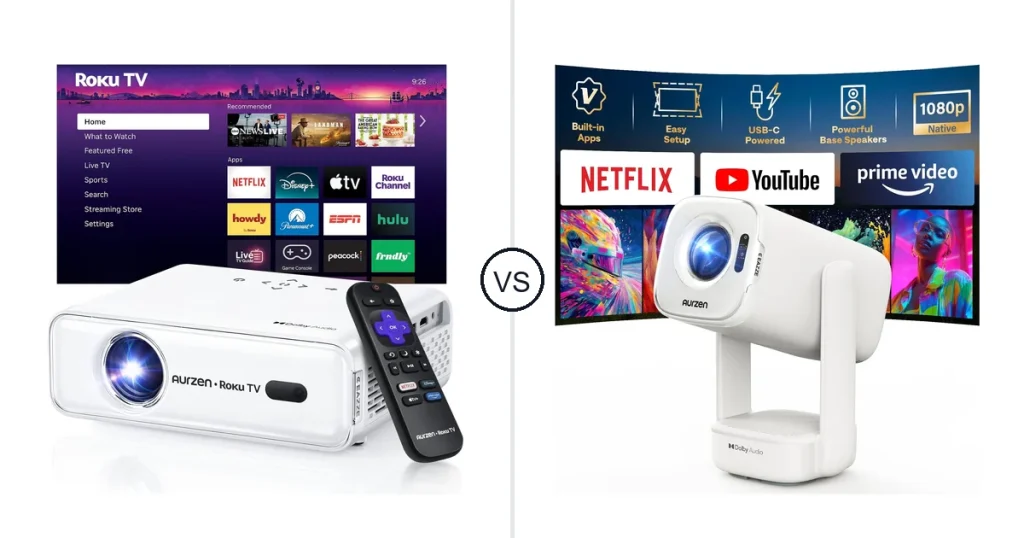 Comparison of Aurzen Roku TV D1R Smart Portable Outdoor and Aurzen EAZZE D1 air Smart Portable Projector