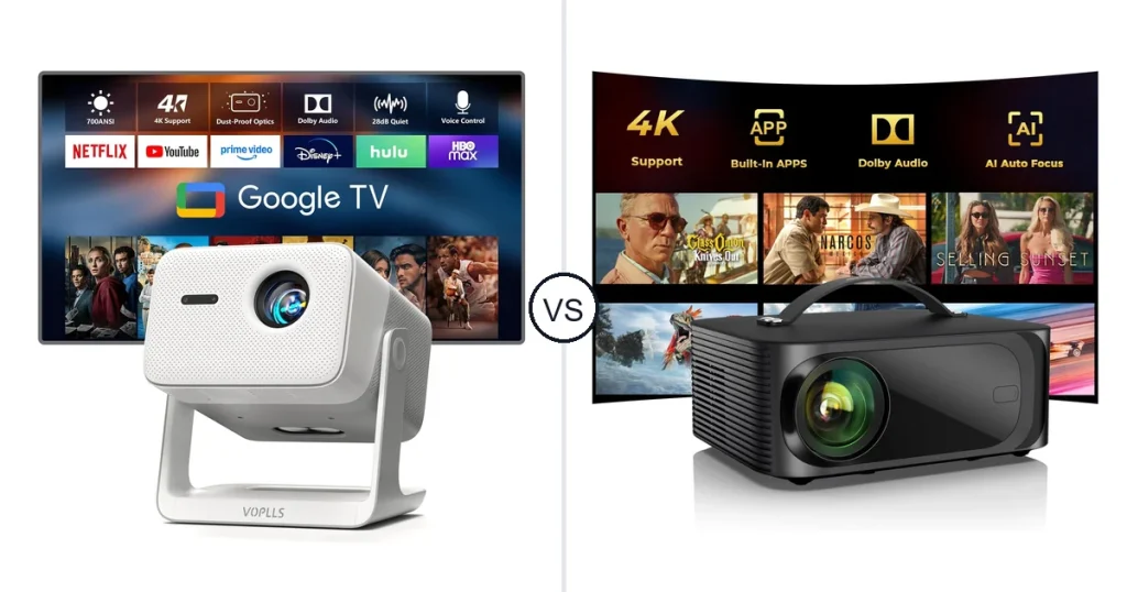 Comparison of VOPLLS 【Official Licensed Google TV】 Smart 4K and ONOAYO Outdoor-Projector-4K